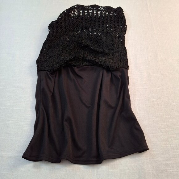 Black Fine Filigree Crochet Corset Sz M Lined Scalloped Edges Stretchy - Picture 7 of 16